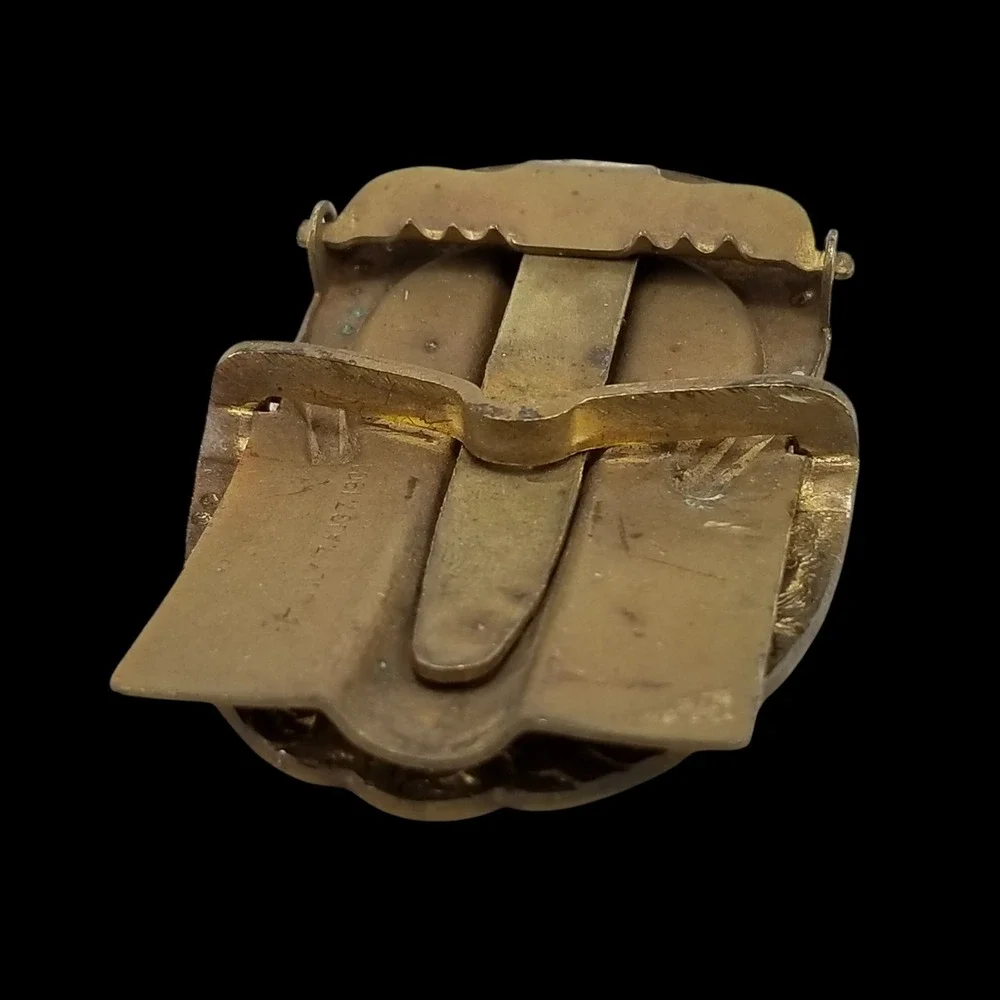 Antique Victorian Brass Horseshoe Floral Belt Buckle 2‎ Piece Pat 1900 Gold Tone - Picture 8 of 11